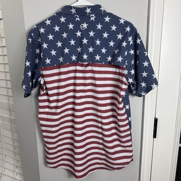 Magellan Relaxed Fit Shirt Men Small White US Flag Vented Short‎ Sleeve Fishing - Picture 3 of 9